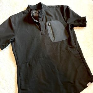 Mens XS Figs Zipper Henley Scrub Top in Black.